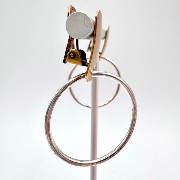 Marjorie Baer MB SF Hoop Earrings Mixed Metal Brutalist Industrial Clip On Artsy - Picture 5 of 16
